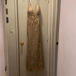 Galina Signature Bridesmaid Dress - Gold Sequin Embroidered Plunge - Size 14